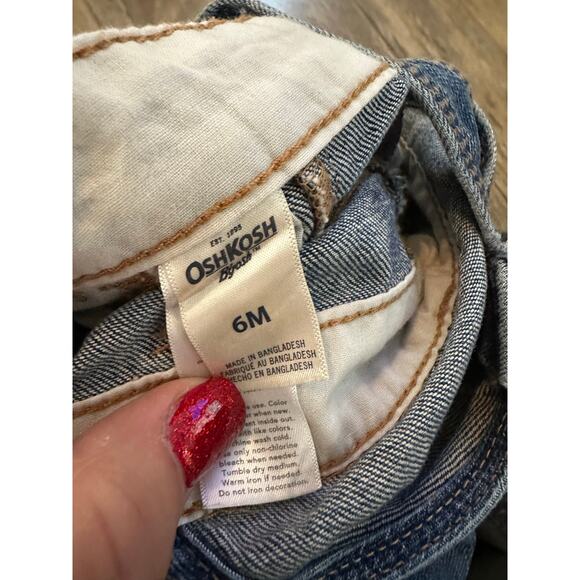 OshKosh B'gosh Baby Girls Pink Geometric Trim Denim Overalls 6 Months - Picture 4 of 5